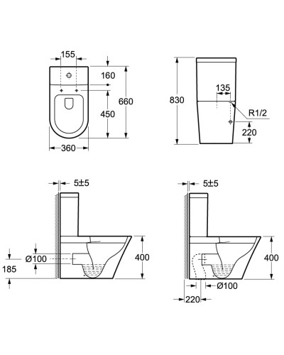Унитаз-компакт безободковый с сиденьем микролифт Ambassador Ritz 237K19001RS