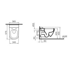 Унитаз безободковый подвесной с бачком для чистящей жидкости 5911B003-1086