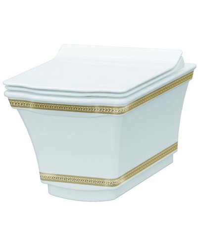 Унитаз Boheme Hermitage 951-G подвесной Белый с узором Золото без сиденья