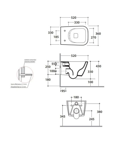 Унитаз подвесной безободковый Globo Stone STS05.bi