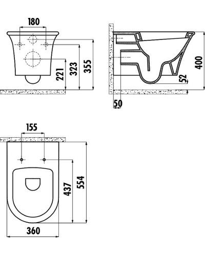 Унитаз Creavit MO320-11CB00E-0000 подвесной Белый без сиденья
