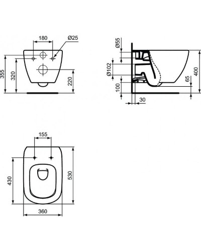 Унитаз Ideal Standard Tesi AquaBlade T0079V3 подвесной Черный матовый без сиденья