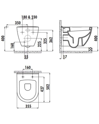 Подвесной унитаз с функцией биде Creavit Terra TP325-00SI00E-0000