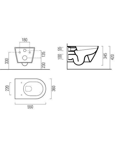 Унитаз GSI Kube X 55/F 941511 подвесной без сиденья