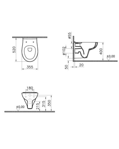 Подвесной безободковый унитаз Vitra S20 7741B003-0075
