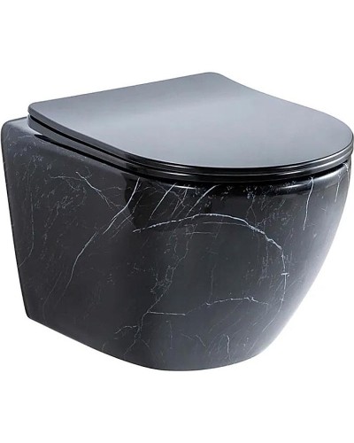 Унитаз CeramaLux 2212BM подвесной Черный мрамор с сиденьем Микролифт