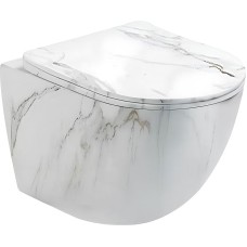 Унитаз CeramaLux 2213-K подвесной Белый мрамор с сиденьем Микролифт