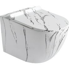 Унитаз CeramaLux 2213-K подвесной Белый мрамор с сиденьем Микролифт