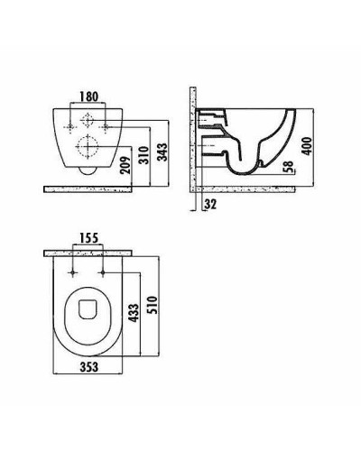 Унитаз биде Creavit Free FE322-00BM00E-0000 подвесной Базальт без сиденья