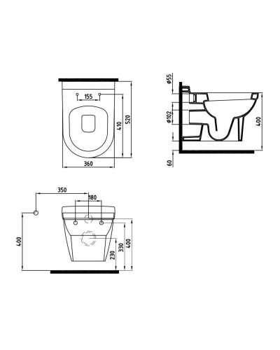 Подвесной безободковый унитаз с функцией биде с сиденьем микролифт Bien Organic OGKA052N1VP1W3000
