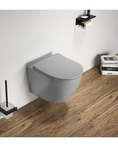 Унитаз CeramaLux 2197MH подвесной Светло-серый матовый с сиденьем Микролифт