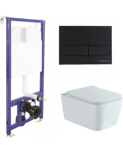 Комплект унитаза Aquatek Либра New AQ1148N-00 с инсталляцией Berges Novum L5 040215 с сиденьем Микролифт и Черной матовой клавишей смыва