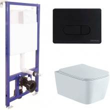 Комплект унитаза Aquatek Либра New AQ1148N-00 с инсталляцией Berges Novum D5 040235 с сиденьем Микролифт и Черной матовой клавишей смыва