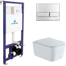 Комплект унитаза Aquatek Либра New AQ1148N-00 с инсталляцией Koller Pool DUNE1200SL+Neon с сиденьем Микролифт и клавишей смыва Хром