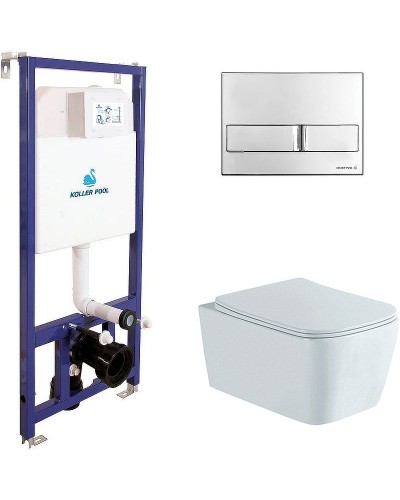 Комплект унитаза Aquatek Либра New AQ1148N-00 с инсталляцией Koller Pool DUNE1200SL+Neon с сиденьем Микролифт и клавишей смыва Хром