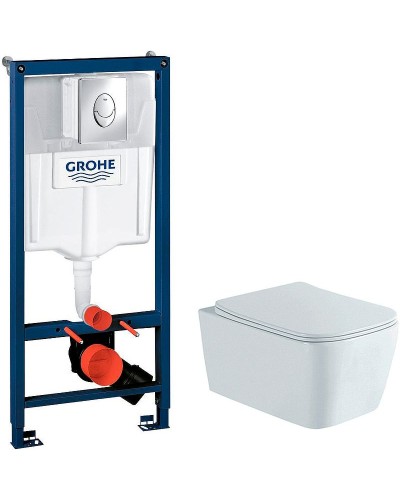 Комплект унитаза Aquatek Либра New AQ1148N-00 с инсталляцией Grohe Rapid SL 38721001 с сиденьем Микролифт и клавишей смыва Хром