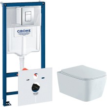 Комплект унитаза Aquatek Либра New AQ1148N-00 с инсталляцией Grohe Rapid SL 38775001 с сиденьем Микролифт и клавишей смыва Хром