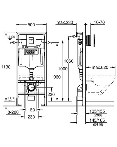 Комплект унитаза Aquatek Либра New AQ1148N-00 с инсталляцией Grohe Rapid SL 38775001 с сиденьем Микролифт и клавишей смыва Хром