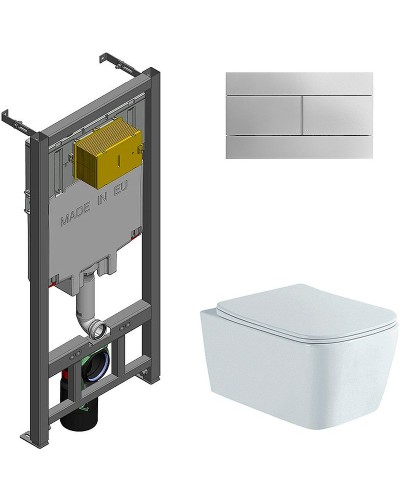 Комплект унитаза Aquatek Либра New AQ1148N-00 с сиденьем Микролифт и инсталляцией Jacob Delafon E29025-NF+E4316-CP с клавишей смыва Хром