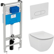 Комплект унитаза с инсталляцией Ideal Standard Tesi Aqua Blade TT00002/115AC с сиденьем Микролифт и Белой клавишей смыва