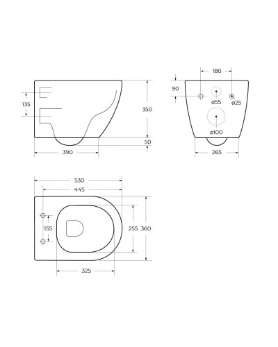 Унитаз подвесной безободковый со смывом Торнадо с сиденьем дюропласт soft close CEZARES STREAM CZR-2426-TH-TOR/SC