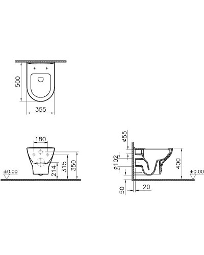 Унитаз Vitra Zentrum Rim-Ex 5795B003-0075 подвесной без сиденья