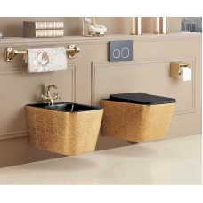 Унитаз подвесной Vincea Q-Line VT1-12G1B безободковый, с сиденьем микролифт, золотой/черный глянец