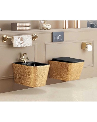 Унитаз подвесной Vincea Q-Line VT1-12G1B безободковый, с сиденьем микролифт, золотой/черный глянец