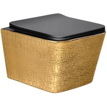 Унитаз подвесной Vincea Q-Line VT1-12G1B безободковый, с сиденьем микролифт, золотой/черный глянец