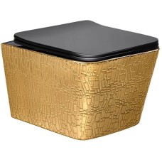 Унитаз подвесной Vincea Q-Line VT1-12G1B безободковый, с сиденьем микролифт, золотой/черный глянец