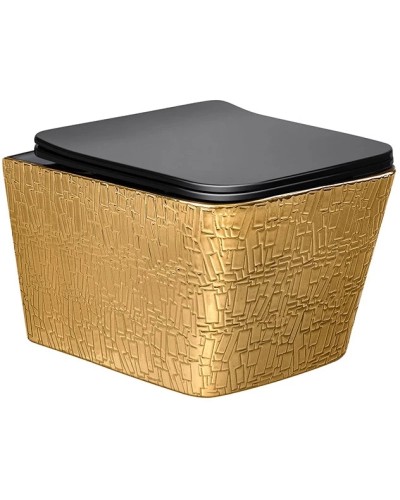 Унитаз подвесной Vincea Q-Line VT1-12G1B безободковый, с сиденьем микролифт, золотой/черный глянец