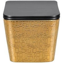 Унитаз подвесной Vincea Q-Line VT1-12G1B безободковый, с сиденьем микролифт, золотой/черный глянец