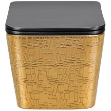 Унитаз подвесной Vincea Q-Line VT1-12G1B безободковый, с сиденьем микролифт, золотой/черный глянец