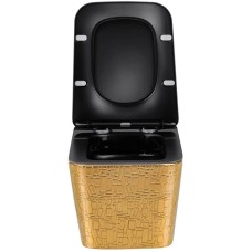 Унитаз подвесной Vincea Q-Line VT1-12G1B безободковый, с сиденьем микролифт, золотой/черный глянец