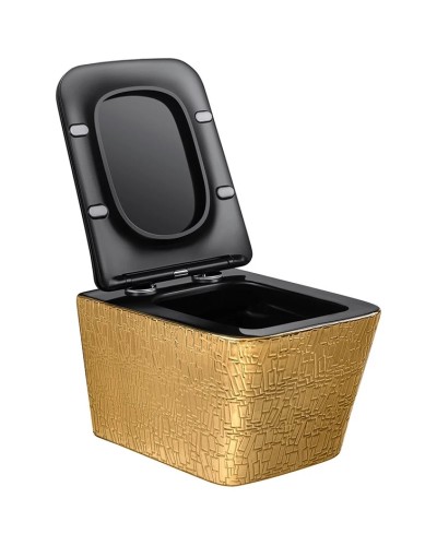 Унитаз подвесной Vincea Q-Line VT1-12G1B безободковый, с сиденьем микролифт, золотой/черный глянец