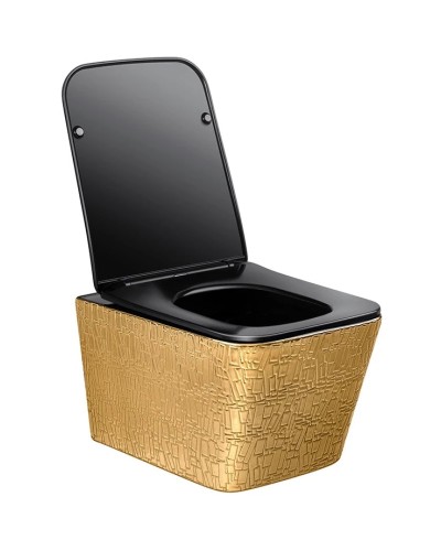 Унитаз подвесной Vincea Q-Line VT1-12G1B безободковый, с сиденьем микролифт, золотой/черный глянец