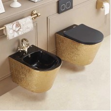 Унитаз подвесной Vincea Piatti VT1-11G1B безободковый, с сиденьем микролифт, золотой/черный глянец