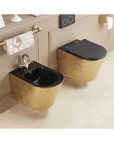 Унитаз подвесной Vincea Piatti VT1-11G1B безободковый, с сиденьем микролифт, золотой/черный глянец