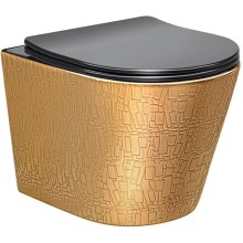 Унитаз подвесной Vincea Piatti VT1-11G1B безободковый, с сиденьем микролифт, золотой/черный глянец