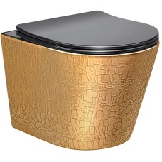 Унитаз подвесной Vincea Piatti VT1-11G1B безободковый, с сиденьем микролифт, золотой/черный глянец