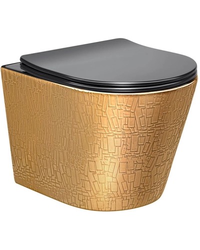 Унитаз подвесной Vincea Piatti VT1-11G1B безободковый, с сиденьем микролифт, золотой/черный глянец