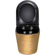 Унитаз подвесной Vincea Piatti VT1-11G1B безободковый, с сиденьем микролифт, золотой/черный глянец