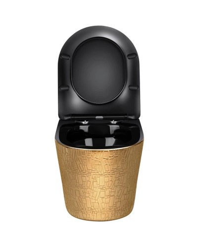 Унитаз подвесной Vincea Piatti VT1-11G1B безободковый, с сиденьем микролифт, золотой/черный глянец