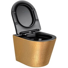 Унитаз подвесной Vincea Piatti VT1-11G1B безободковый, с сиденьем микролифт, золотой/черный глянец