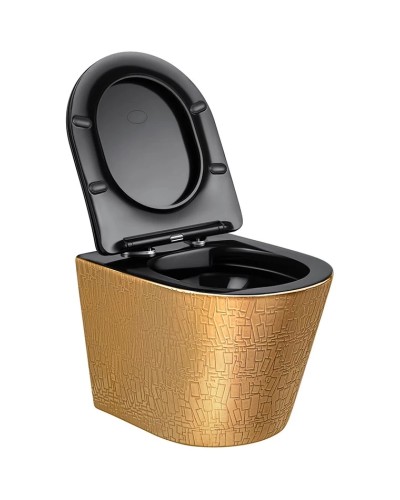 Унитаз подвесной Vincea Piatti VT1-11G1B безободковый, с сиденьем микролифт, золотой/черный глянец