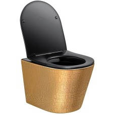 Унитаз подвесной Vincea Piatti VT1-11G1B безободковый, с сиденьем микролифт, золотой/черный глянец