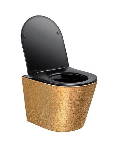 Унитаз подвесной Vincea Piatti VT1-11G1B безободковый, с сиденьем микролифт, золотой/черный глянец