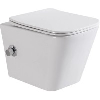 Подвесной безободковый унитаз с функцией биде с сиденьем микролифт BelBagno Due BB3103CHR-BS/SC