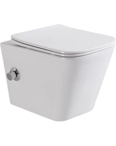 Подвесной безободковый унитаз с функцией биде с сиденьем микролифт BelBagno Due BB3103CHR-BS/SC