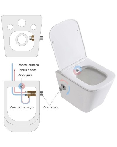 Подвесной безободковый унитаз с функцией биде с сиденьем микролифт BelBagno Due BB3103CHR-BS/SC